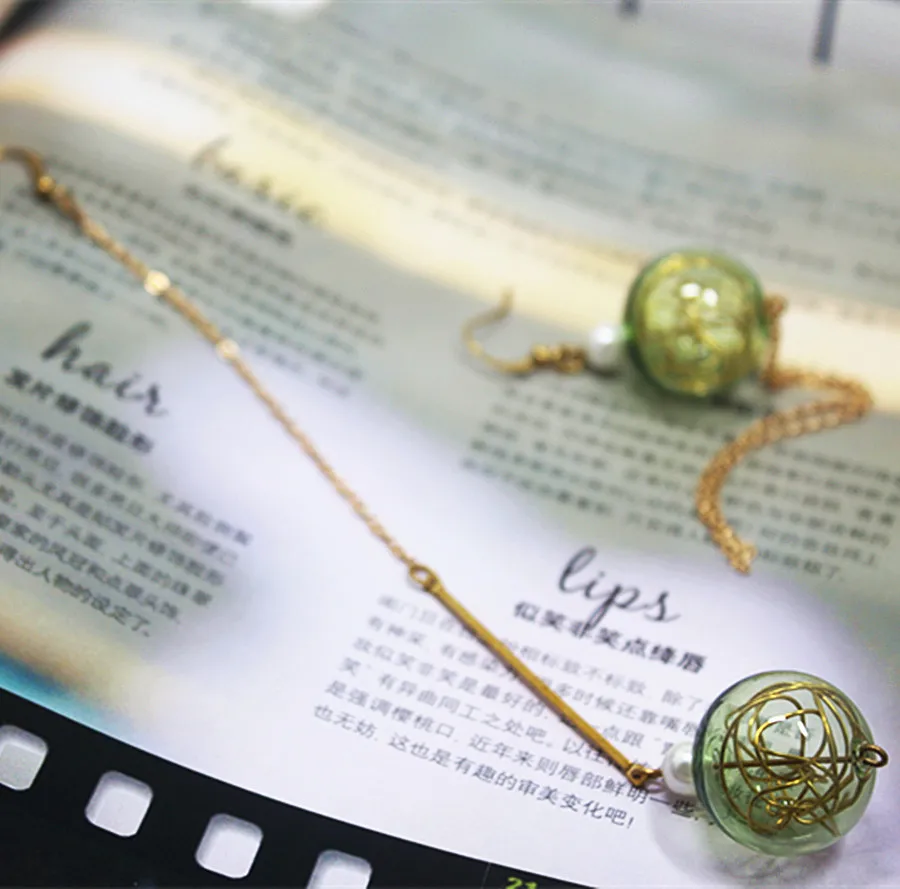 New Design Mint Green Beautiful Transparent Glass Bubble Drop Earrings Long Tassel Asymmetrical Dangle Earring Jewelry | Украшения и