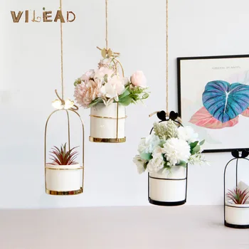 

VILEAD 21.3cm Iron Hanging Basket Flowerpot Simple Nordic Ins Hanging Vase Flower Stand Hydroponic Flower Pot Home Decoraiton