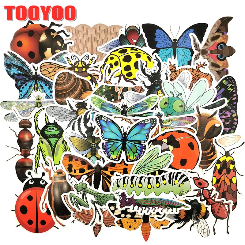 50Pcs/set Nature Insect Butterfly Scarab Cartoon Stickers For DIY TOY Guitar Scrapbook Skateboard Snowboard Laptop Luggage
