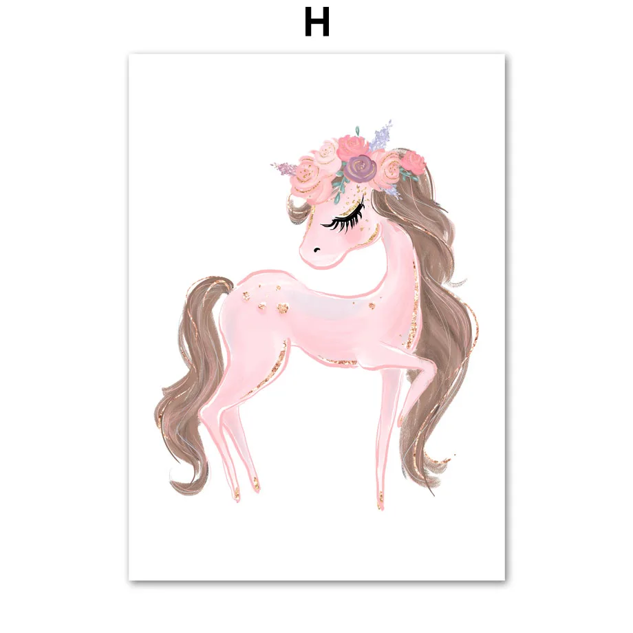 Cartoon-Pink-Unicorn-Swan-Girl-Crown-Flower-Nordic-Posters-And-Prints-Wall-Art-Canvas-Painting-Wall (11)