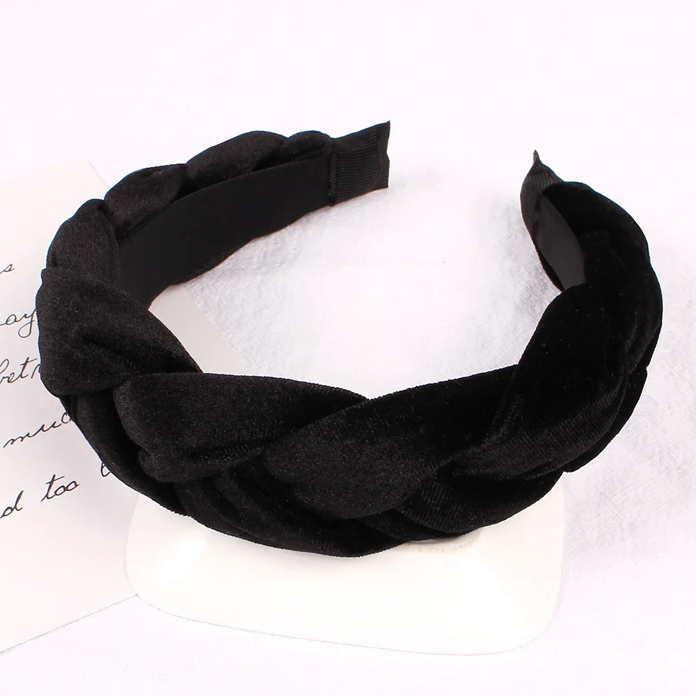 Зимняя винтажная богемная бархатная повязка на голову в виде косички повязка для волос аксессуары для волос - Цвет: Черный