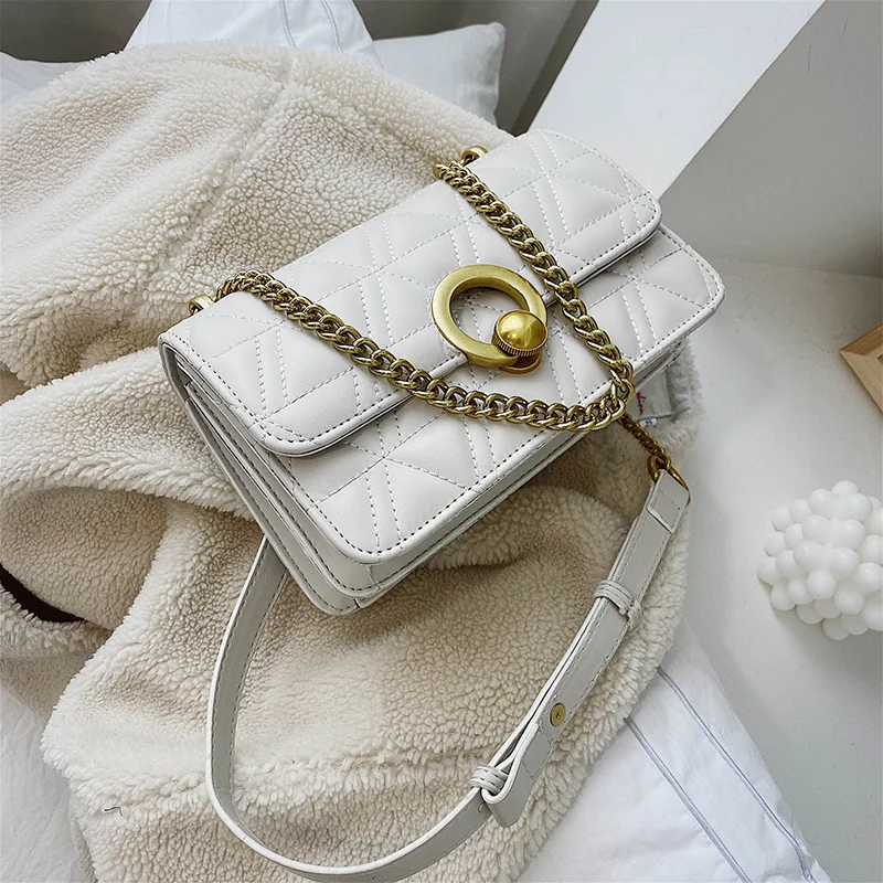Beige Винтажная модная квадратная сумка через плечо, новинка, Высококачественная женская дизайнерская сумка из искусственной кожи, сумка через плечо с замком и цепочкой - Цвет: Beige
