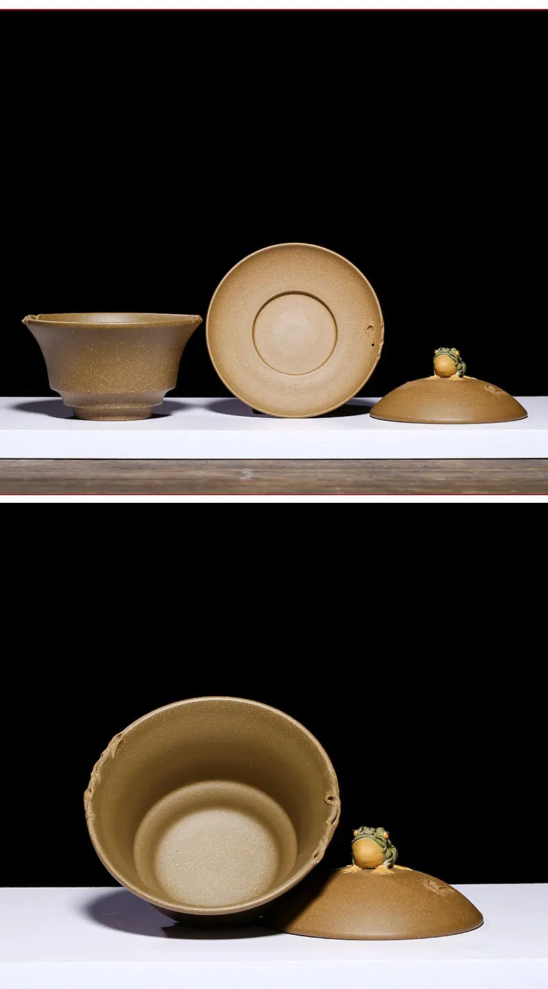 Yixing Clay Tureen Entirely Handmade Genuine Product Three-force Bowl Segment Mud with Frog And Office Kung Fu Tea Set
