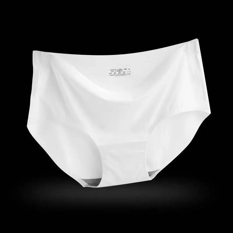 Ms. ice silk seamless one-piece breathable mid-waist sexy briefs - Цвет: Белый
