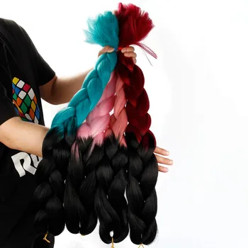 

64 inch 165g jumbo Braids Hair ombre double color pink blue red brown synthetic jumbo braids box braiding hair