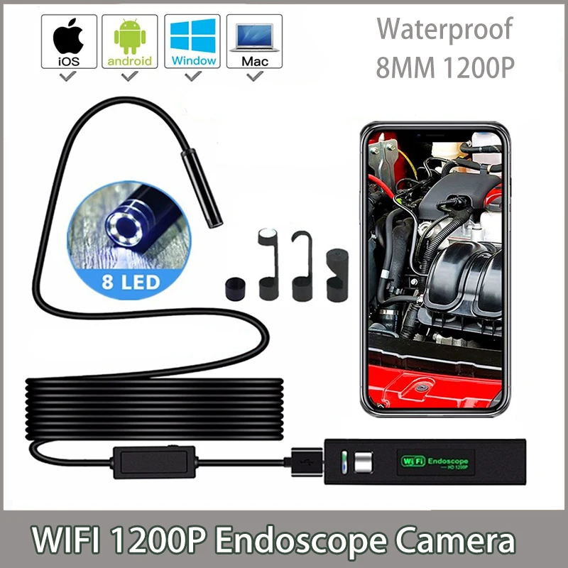 1200P беспроводной wifi эндоскоп камера USB бороскоп для Iphone Android IOS эндоскоп Мини водонепроницаемая камера 8 мм 2 м 5 м 10 м жесткий 1200P беспроводной wifi эндоскоп камера USB бороскоп для Iphone Android IOS эндоскоп Мини водонепроницаемая камера 8 мм 2 м 5 м 10 м жесткий