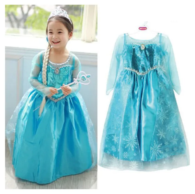 New Blue Baby Girls Kids Frozen Costume Dress Snow Princess Queen Dress Up Children's Party Gown Cosplay Tulle Dress 3-8 Years Dress