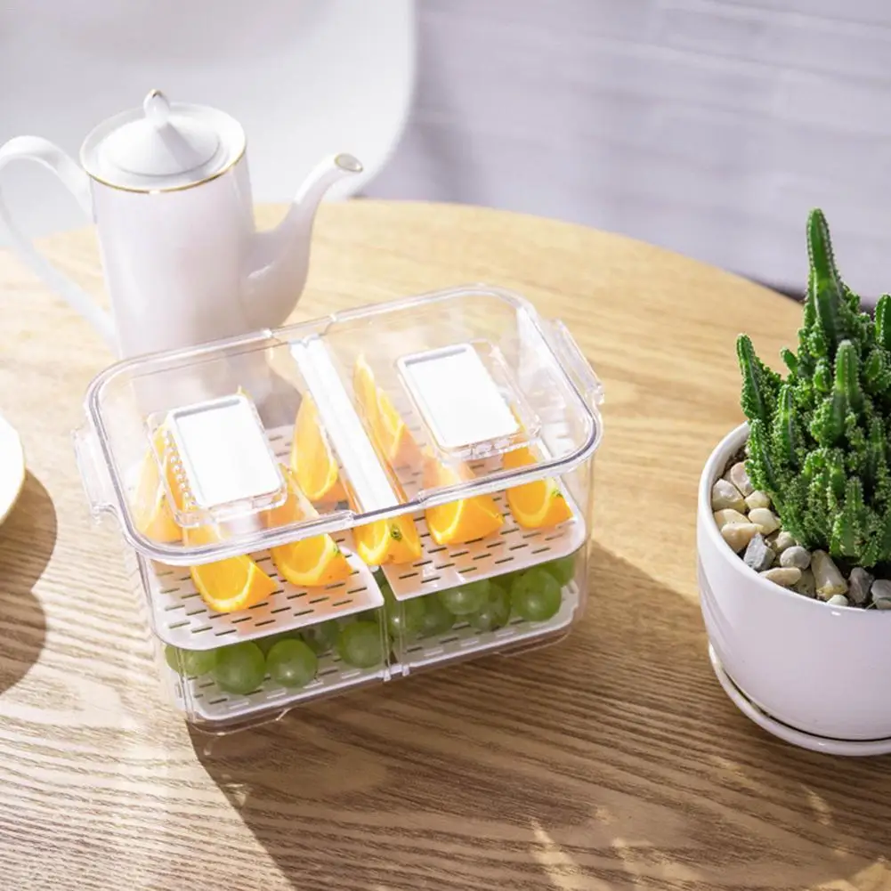 Rectangular Double Seal Plastic Refrigerator Storage Bin Organizer Vegetable Fruit Drain Kitchen Storage Box Fridge Organizer
