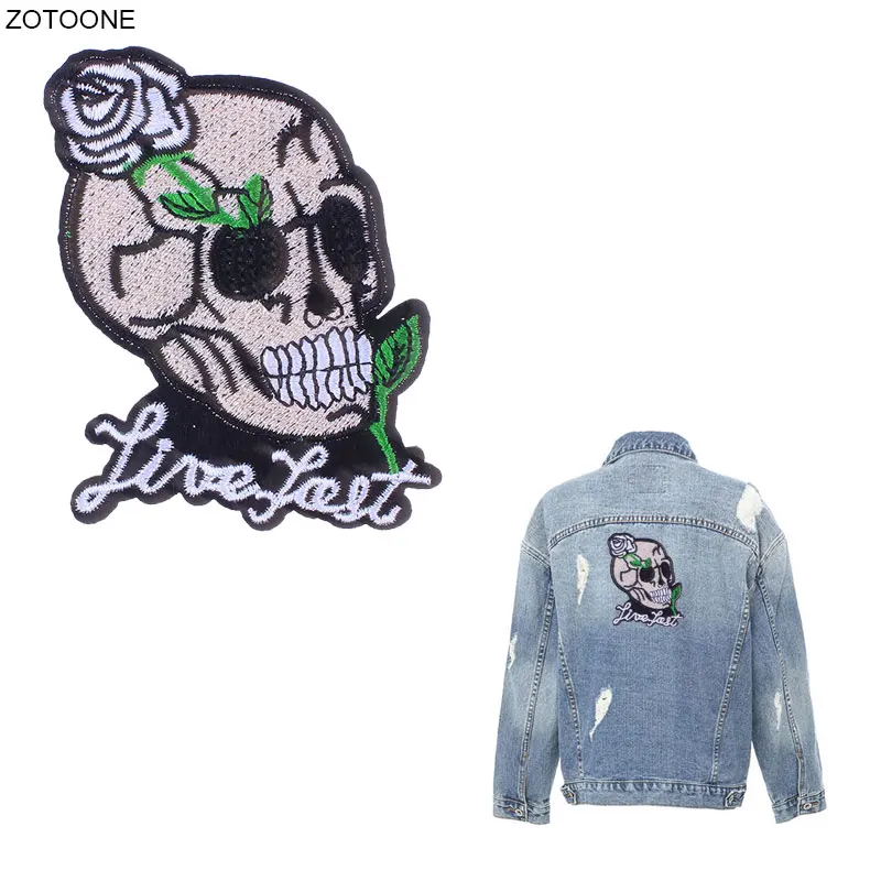 

ZOTOONE Flower Skull Patch Iron on Patches for Clothing Heat Transfer Badge Sew on Stickers for Kids DIY Embroidery Applique H