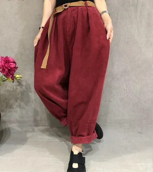 

Oversize Womens Retro Corduroy Loose Pants Casual Harem Trousers+belt N03