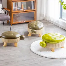 Tabouret tortue en bois massif, bas et créatif, style nordique, luxe, cuir, porte bonheur, design animal, pouf pour adulte