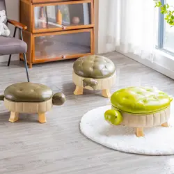 Taburete de madera maciza con diseño de tortuga para adultos, taburete bajo creativo, grande, nórdico, de lujo, de cuero de la suerte, PUF Otomano
