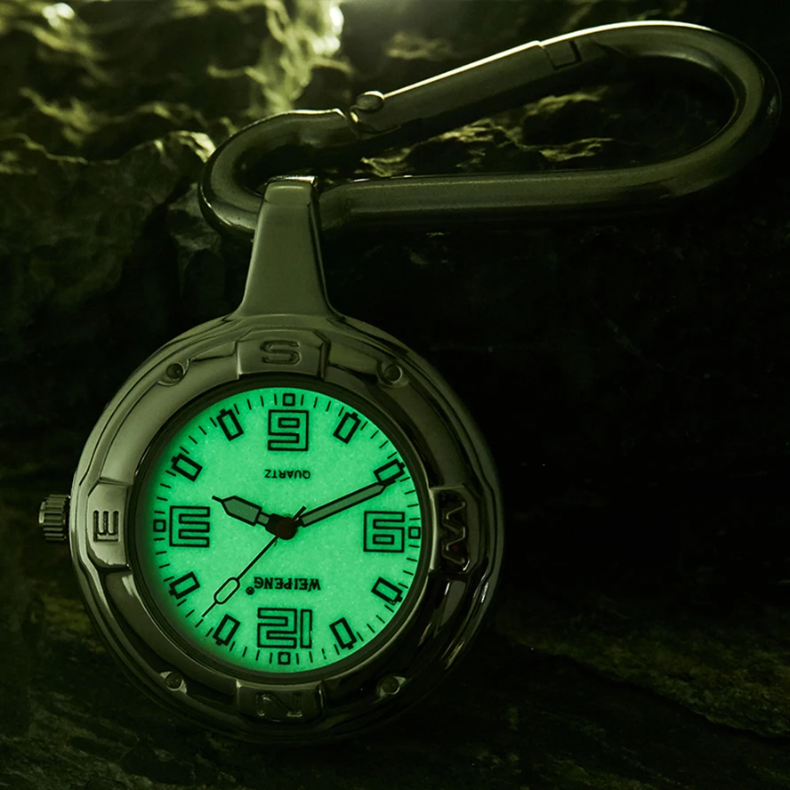 KEYCHAIN Quartz Pocket Watch Luminous Dial Clip Hanging Bag Pendant Fob
Chain Reloj for Men Women Male Sliver Montre de poche
