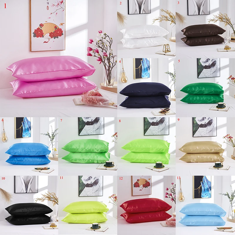 

1pc Single Silk Pure Color Pillowcase Square Shaped Comfortable For Sleeping Bedroom Soft Pillows 48cmx74cm
