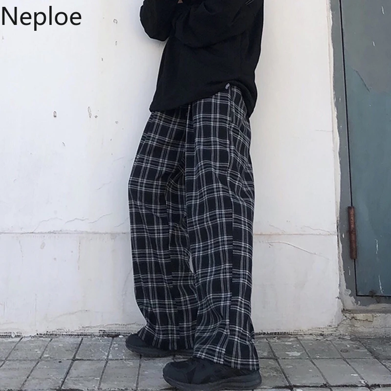 Neploe Ins, Ретро стиль, высокая талия, бедра, в клетку, полосатые брюки, свободные, повседневные, уличная одежда, широкие штаны, унисекс, осень, весна, Pantalones