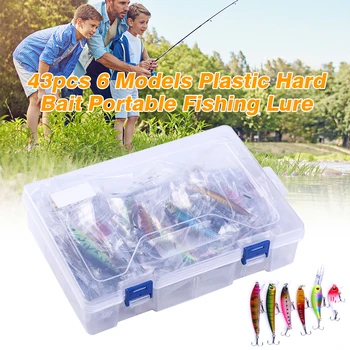 

43pcs Portable Artificial Hard Bait Tools Fly Lake With Hook Fishing Lure Set Plastic Wobbler Carp River Beach 6 Models Tackle