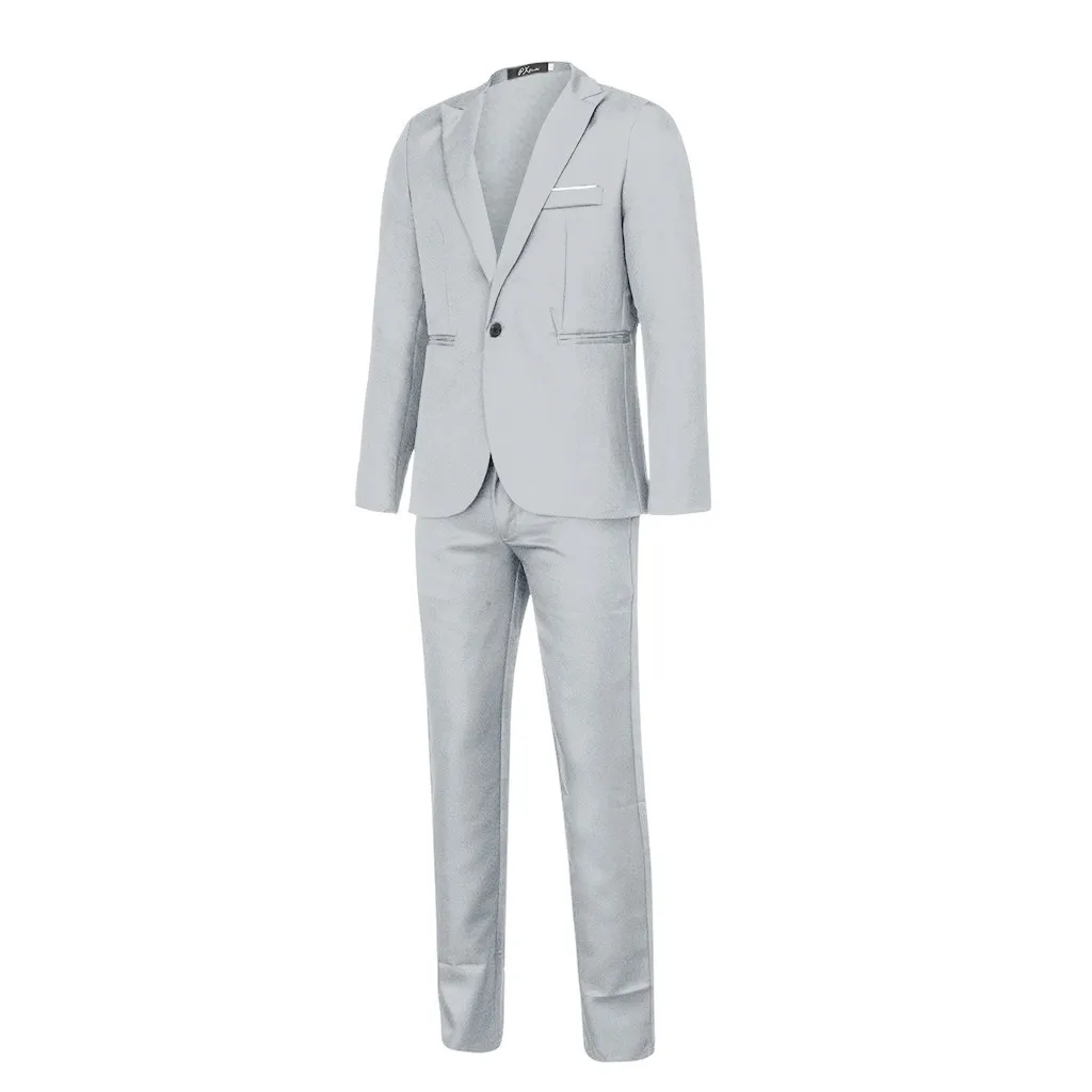 Мужской приталенный Блейзер на одной пуговице, однотонный пиджак, пальто, брюки, вечерние костюмы, праздничный деловой костюм# Y