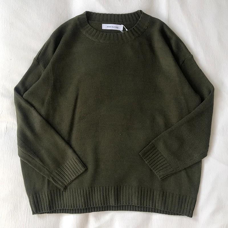 Mooirue осенне-зимний женский вязаный свитер тонкий универсальный базовый Круглый вырез вязаный джемпер Топы - Цвет: Army green