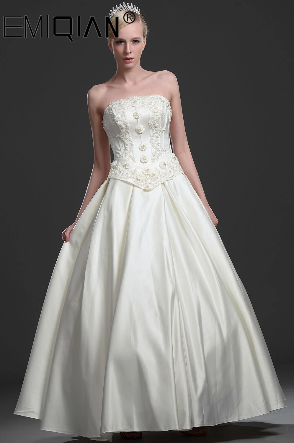 Plearls Beaded Wedding Gowns Sleeveless Basque Waistline Satin Bridal Dress Limited Edition Designer | Свадьбы и торжества