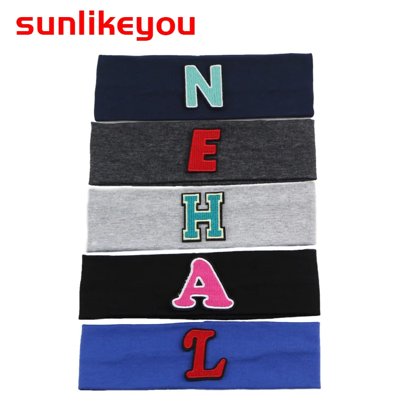 

Sunlikeyou Newborn HairBand Cotton Soft Resilient Headband For Girls Cute Cartoon Letter Embroidery Infant Turban Baby Headband