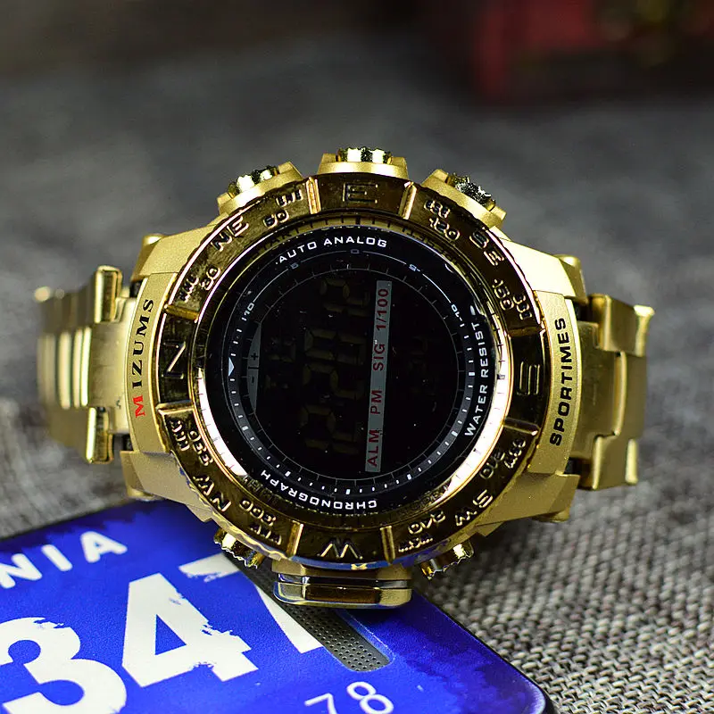 

Gold Sport Digital Watch Men Large Dial Tactical Hip Hop Style Waterproof Electronic Infantry Military Watches Relogio Masculino