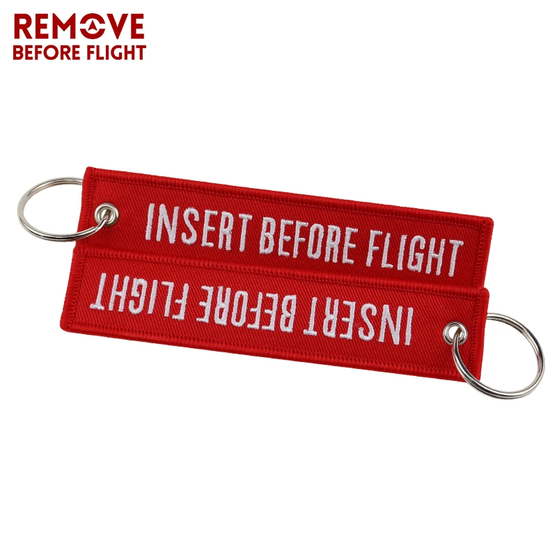 Fashion Jewelry Keychain for Motorcycles and Cars OEM Key Chains Red Embroidery Key Fobs INSERT BEFORE FLIGHT Key Chain Tag (7)