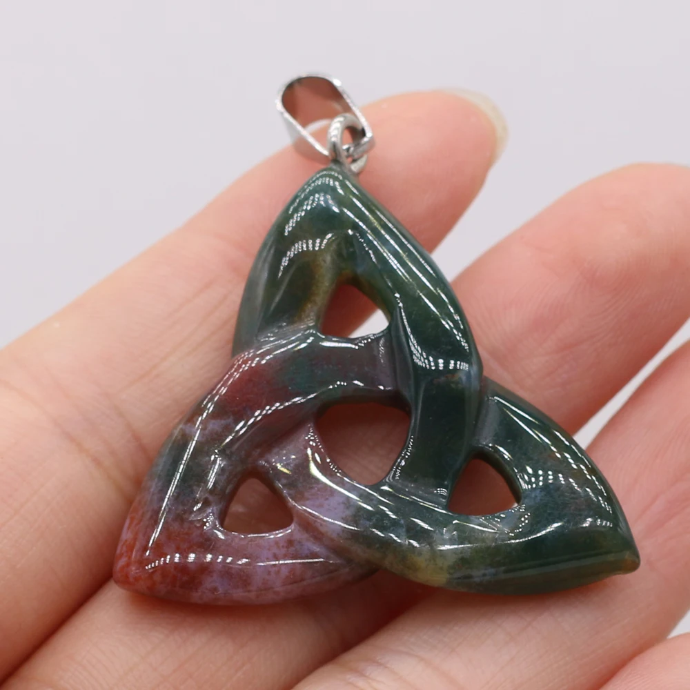 Triquetra Symbol Natural Stone Pendants Celtics Knot Agates Crystal for Jewelry Making DIY Women Necklace Earrings Crafts