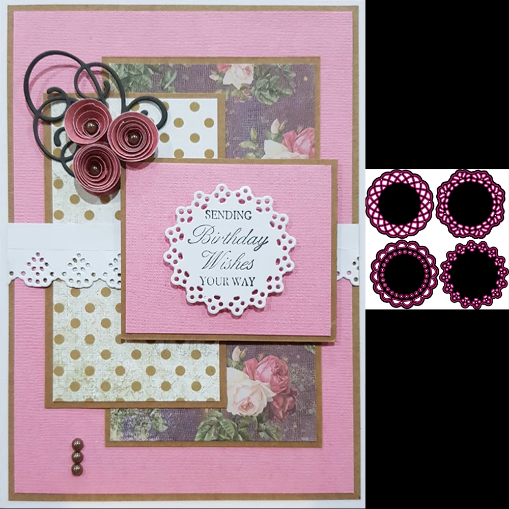 

4 lace edge metal cutting Die mold circular frame for scrapbook photo album decoration carving handmade paper card