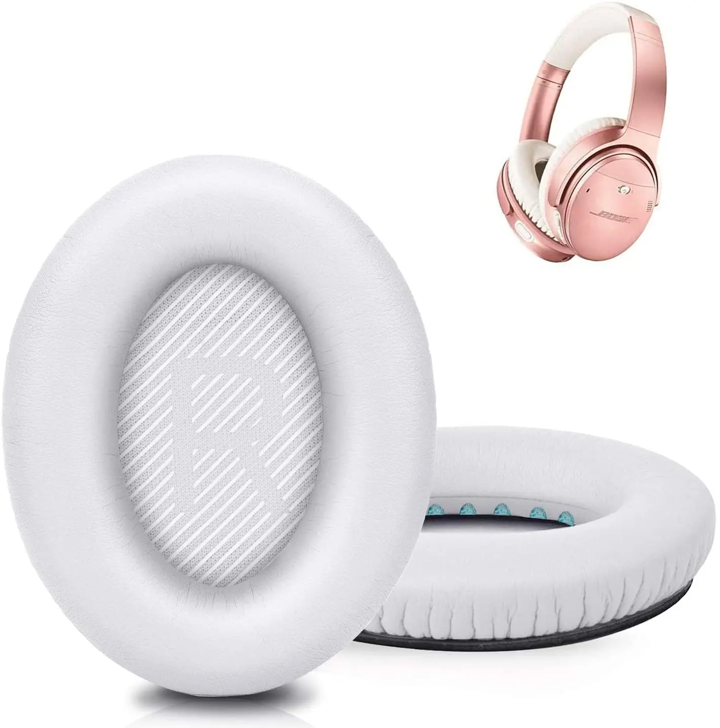 Cuscinetti Auricolari Premium Compatibili Con Le Cuffie Bose Silenzicomfort 35 Silent Comfort 35 Ii. Pelle Proteica Premium (Bianco)