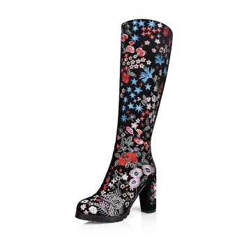 

Lapolaka Hot Sale 2020 National Style Cool Embroidered Long Boots Woman Shoes Zip Chunky High Heels Platform Knee High Boots