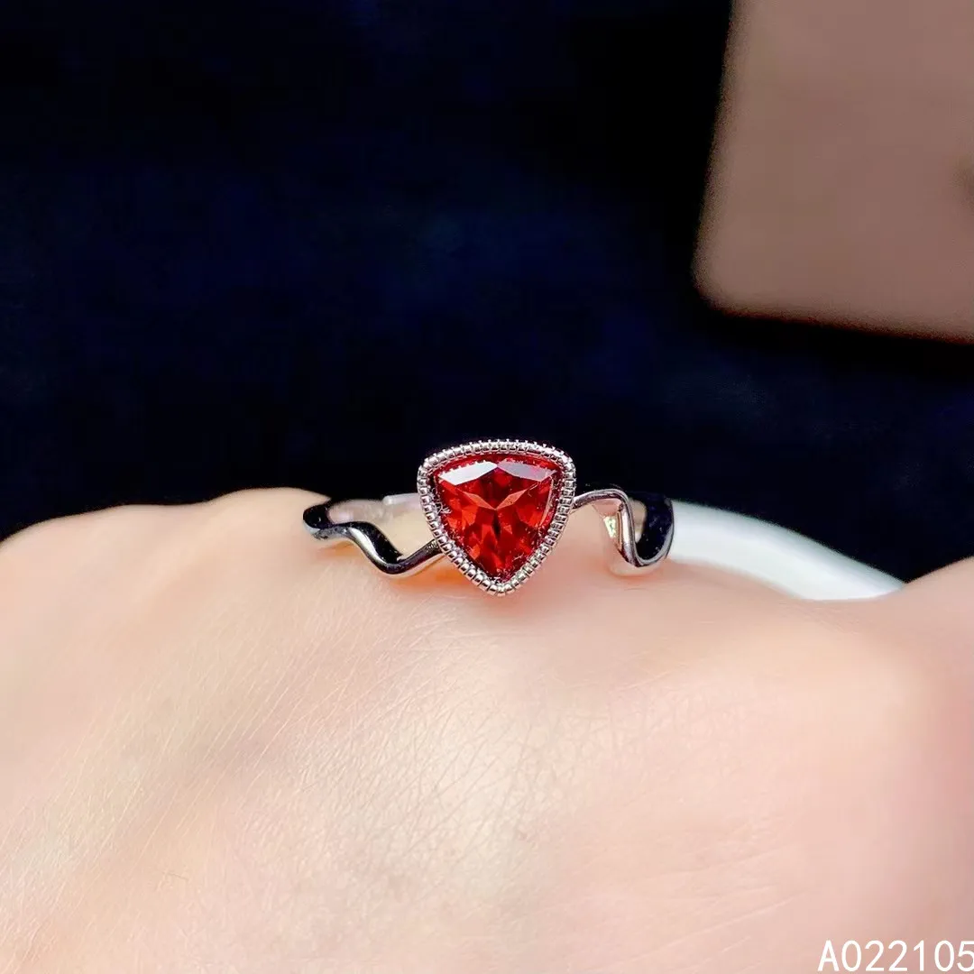 

KJJEAXCMY fine jewelry 925 sterling silver inlaid Natural garnet women trendy elegant triangle adjustable gem ring support detec