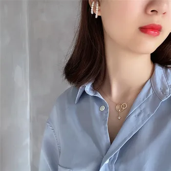 

RUIYI Real 925 Sterling Silver Geometric Circle Zircon Pendant Necklace Women Simple Chic Arrow Chokers Luxury Short Necklace