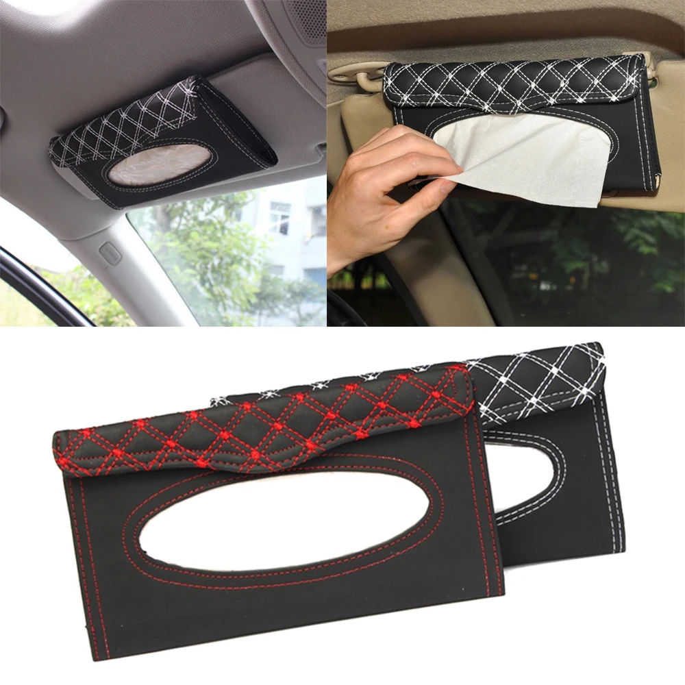Car Accessories Car Kit Tissue Box Universal PU Car Sun Visor Hanging Type Embroidery Pattern Tissue Cover In Car Styling|Tissue Boxes| - AliExpress