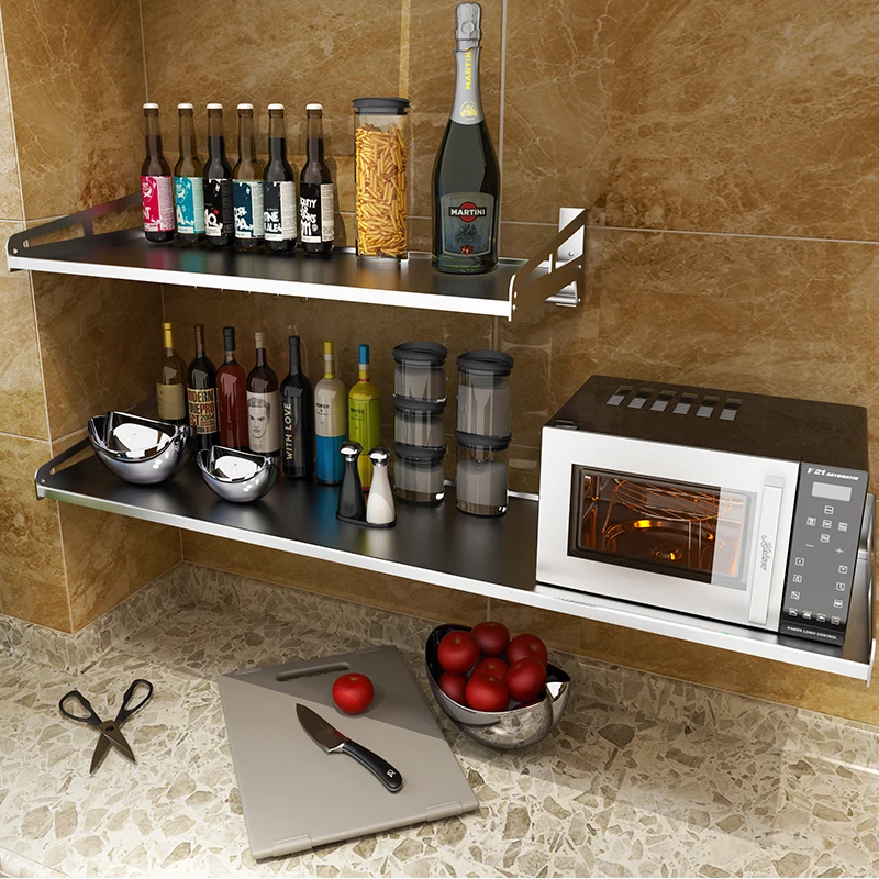 Wall mounted kitchen rack microwave oven bracket 304 stainless steel wall electric cooker oven rack 1 floor rack Wall mounted kitchen rack microwave oven bracket 304 stainless steel wall electric cooker oven rack 1 floor rack