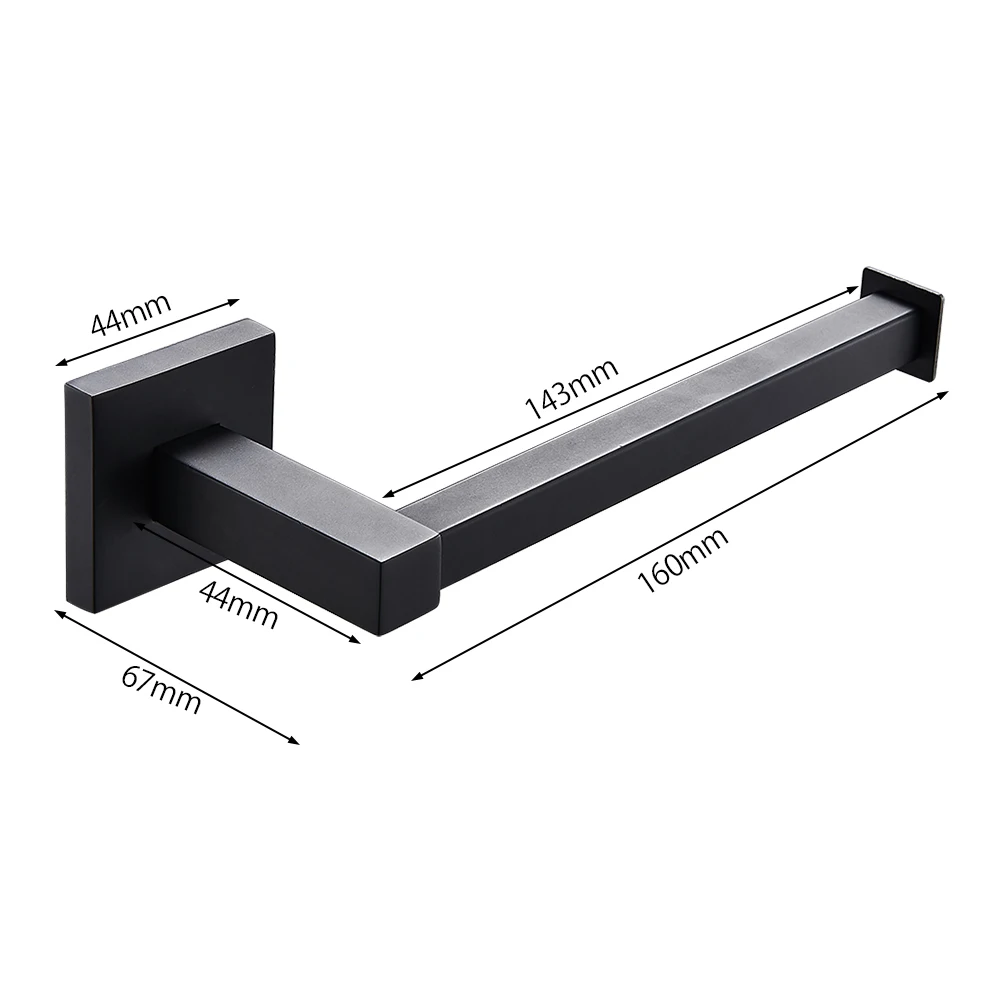 Квадратный держатель для туалетной бумаги из нержавеющей стали, матовый черный держатель для полотенец, квадратные аксессуары для ванной комнаты, настенный туалетный рулон - Цвет: Черный