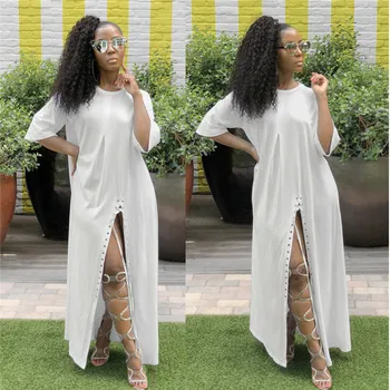 

Half Sleeves White Dress with Slit Plus Size Dress