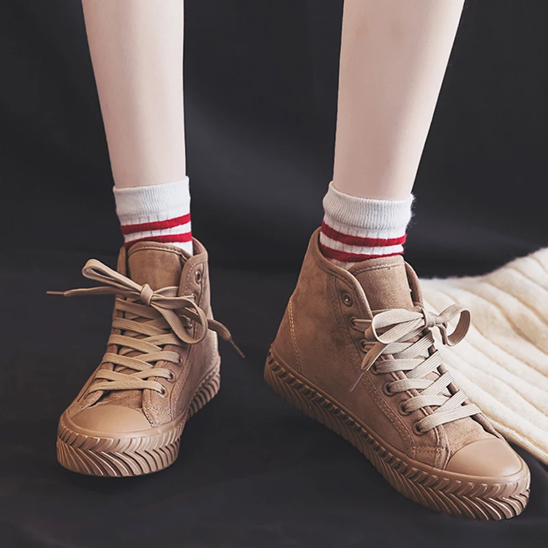 Вельветовая теплая парусиновая обувь с высоким берцем женская зимняя 2019 г. Новая