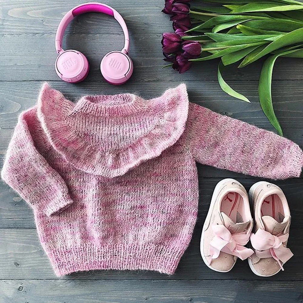 Осенне-зимний свитер, Одежда для новорожденных девочек, топы с оборками, теплый вязаный свитер, пальто, верхняя одежда