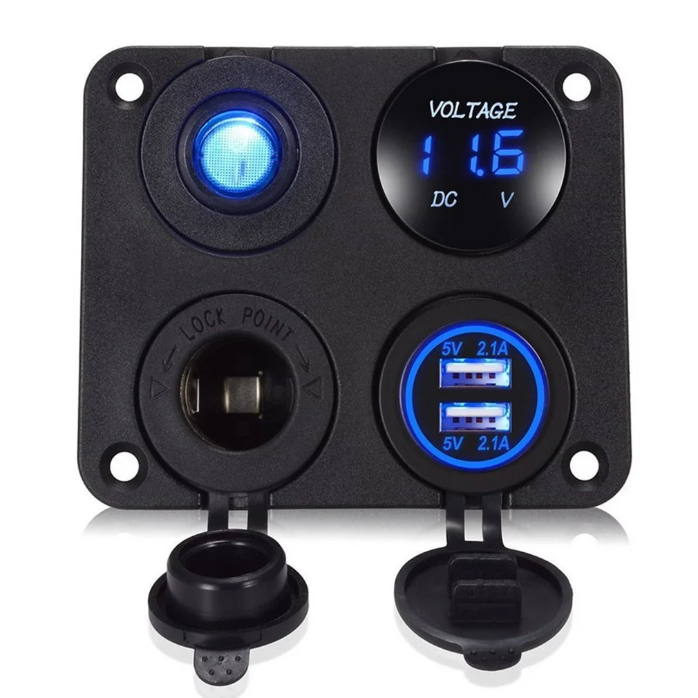 12 V-24 V многофункциональное 4 в 1 Автомобильное зарядное устройство Панель Dual USB Водонепроницаемый прикуриватель для автомобилей Грузовик Мотоцикл