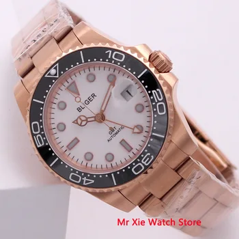 

Bliger 40mm Rose gold Automatic Mechanical Watch Men Luxury Sapphire Crystal GMT Watch Luminous Waterproof Wristwatch Men