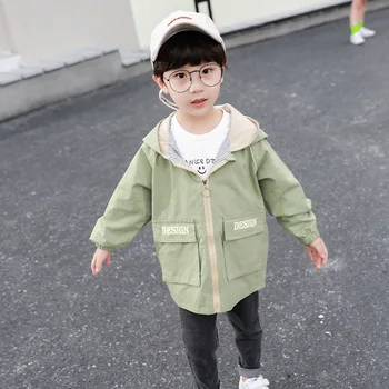 

Small Children's Hooded Trench Coat Baby Boy Long Sleeve Cotton Windbreaker Loose Casual Outerwear Toddler Windproof Kids Jacket