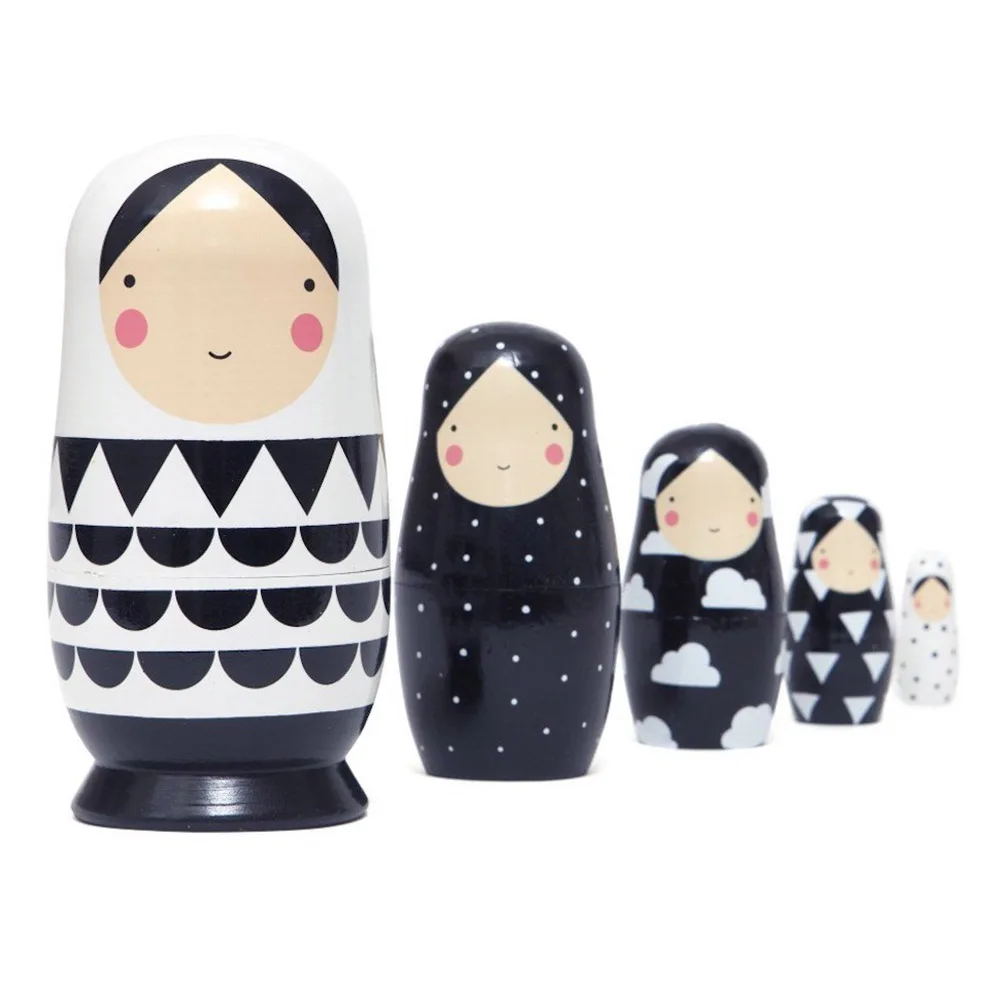 1 Set Wood Russian Nesting Dolls Matryoshka Dolls Babushka Hand Paint Bear Poupee Russe for Kids Gifts Crafted Doll Home Decor black dolls Dolls