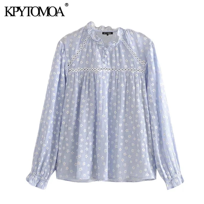 KPYTOMOA Women 2020 Sweet Fashion Floral Print Lace Patchwork Blouses Vintage Ruffle Collar Long Sleeve Female Shirts Chic Tops KPYTOMOA Women 2020 Sweet Fashion Floral Print Lace Patchwork Blouses Vintage Ruffle Collar Long Sleeve Female Shirts Chic Tops