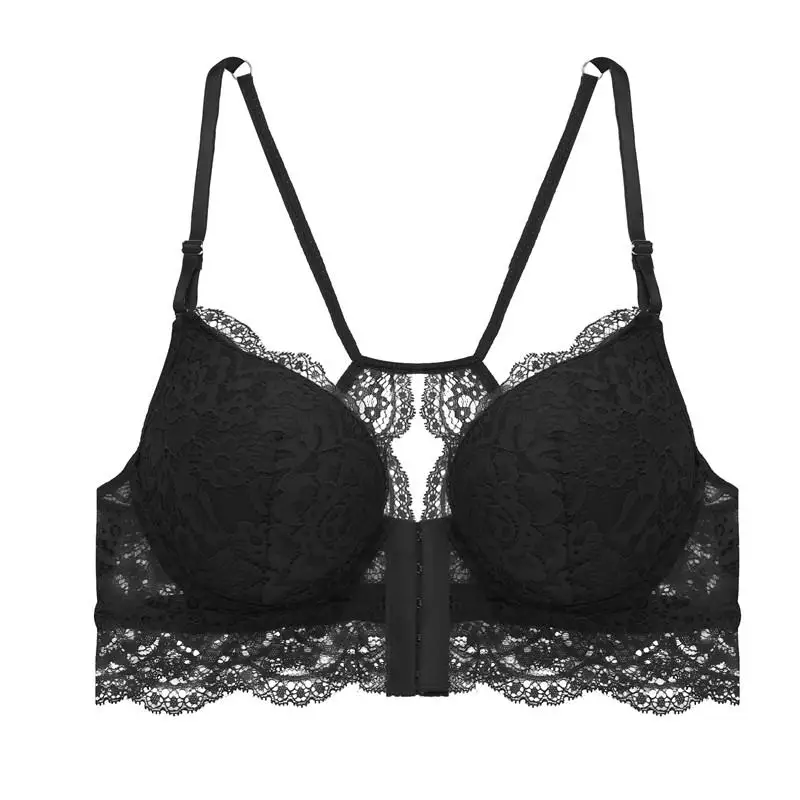 Front Closure Sexy Push Up Bra for Women Lace Bralette Beauty Back Brassiere Underwire Bras Female Lingerie Underwear Big Size - Цвет: black