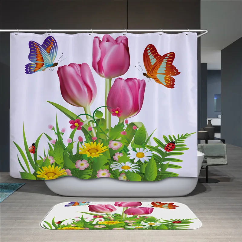 Butterfly pattern 3D printed shower curtain cartoon animal polyester fiber shower curtain bathroom curtain home decoration