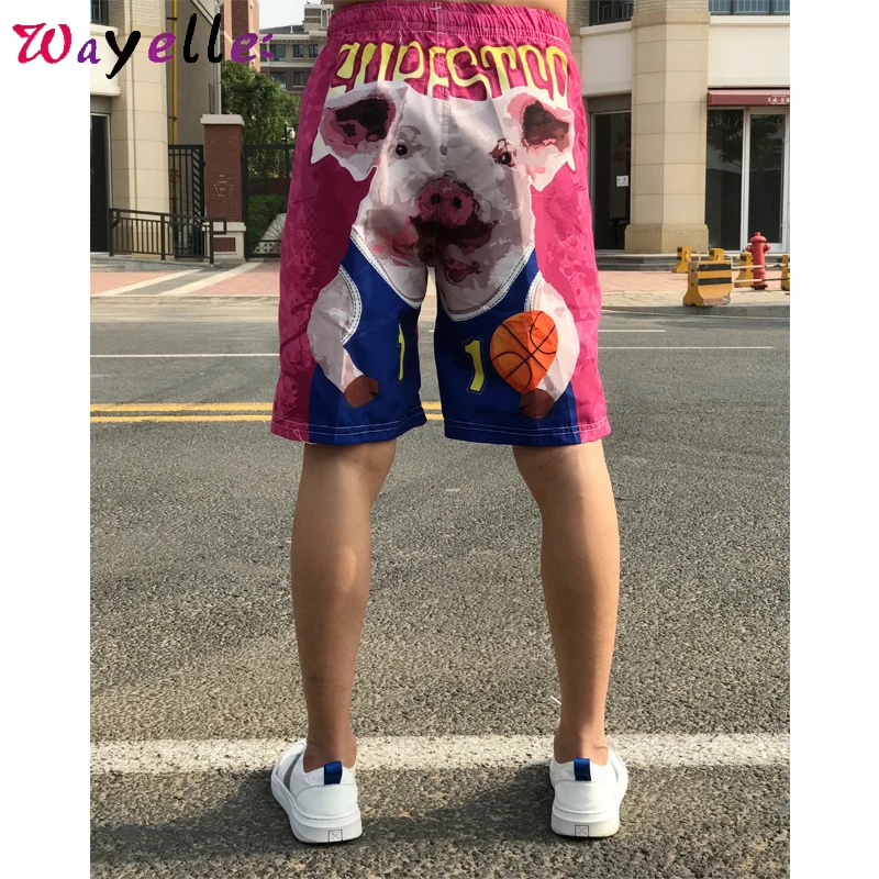 Мужские шорты с принтом головы свиньи, летние свободные спортивные мужские хлопковые шорты с пятью точками, пляжные розовые шорты, мужские забавные тренировочные брюки