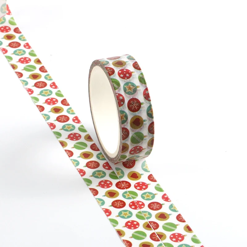 NEW 1PC Cute Christmas Decoration Ball Print Japanese Washi Tape for Planner Scrapbooking Decorative Masking Tapes Stationery
