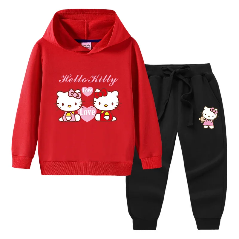 thumbnail image 1 of Hello Kitty-suéter con capucha para niña, suéter informal, pantalones, traje de manga larga cómodo de algodón de dos piezas, novedad, 1 of 5