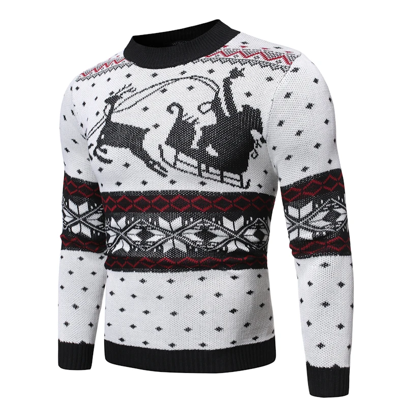Loldeal Men Long Sleeve Sweater Fashion Deer Batik Casual Warm Round Neck Pullover Loldeal Men Long Sleeve Sweater Fashion Deer Batik Casual Warm Round Neck Pullover