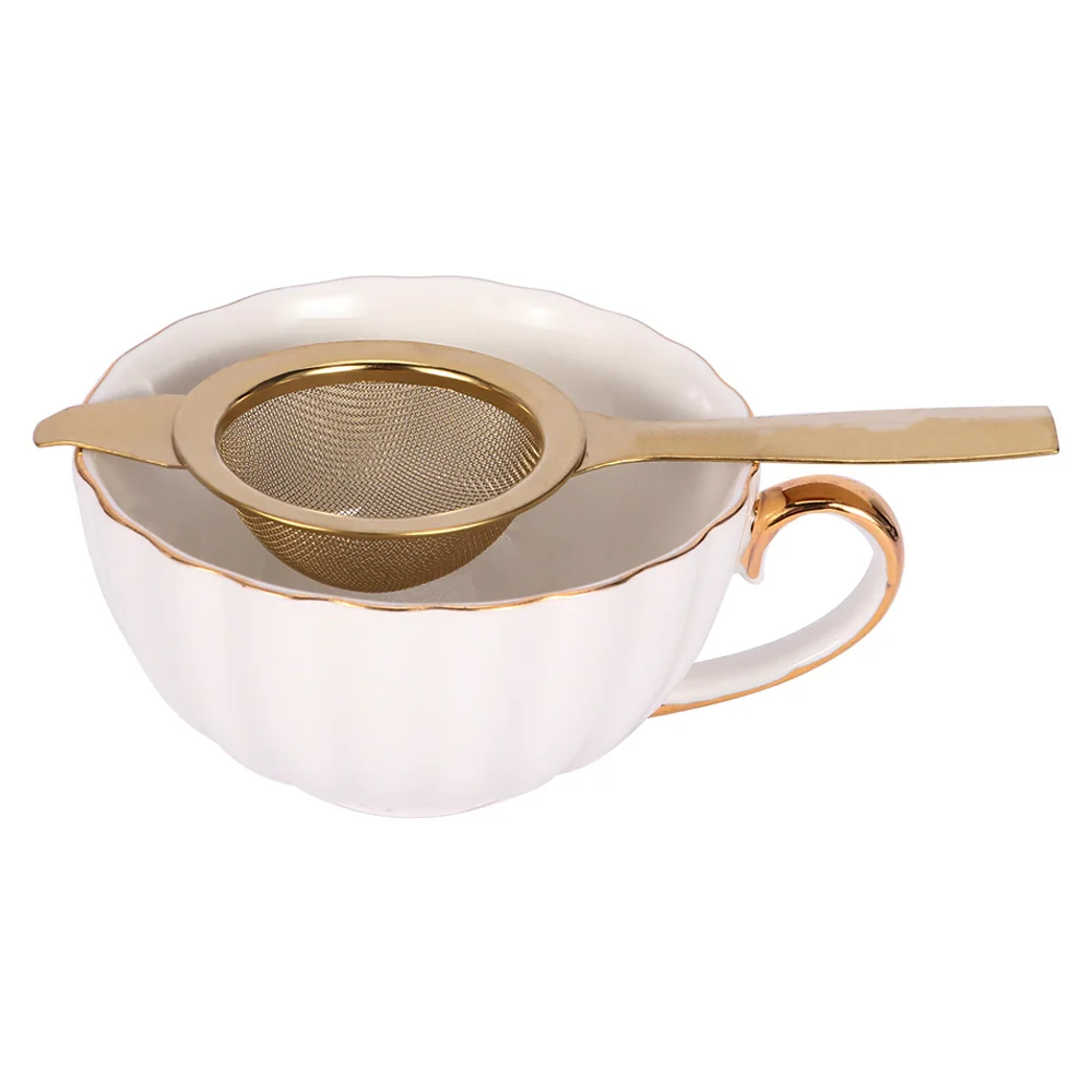 Stainless Steel Mesh Tea Strainer Long Handle Mini Wire Mesh Infuser Loose Leaf Filter Kitchen Tool - Цвет: gold